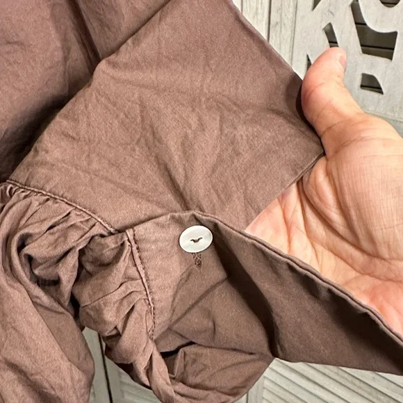 Size M Reminiscene Brown Puffy Sleeve Tie Waist Shirt Dress - Picture 4 of 16